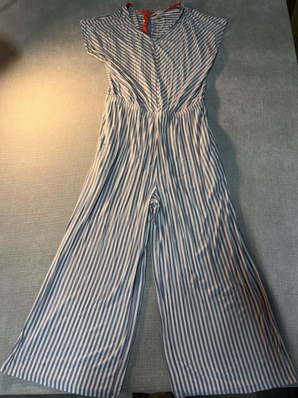 Matilda Jane Blue and White Striped V-Neck Wide Leg Jumpsuit